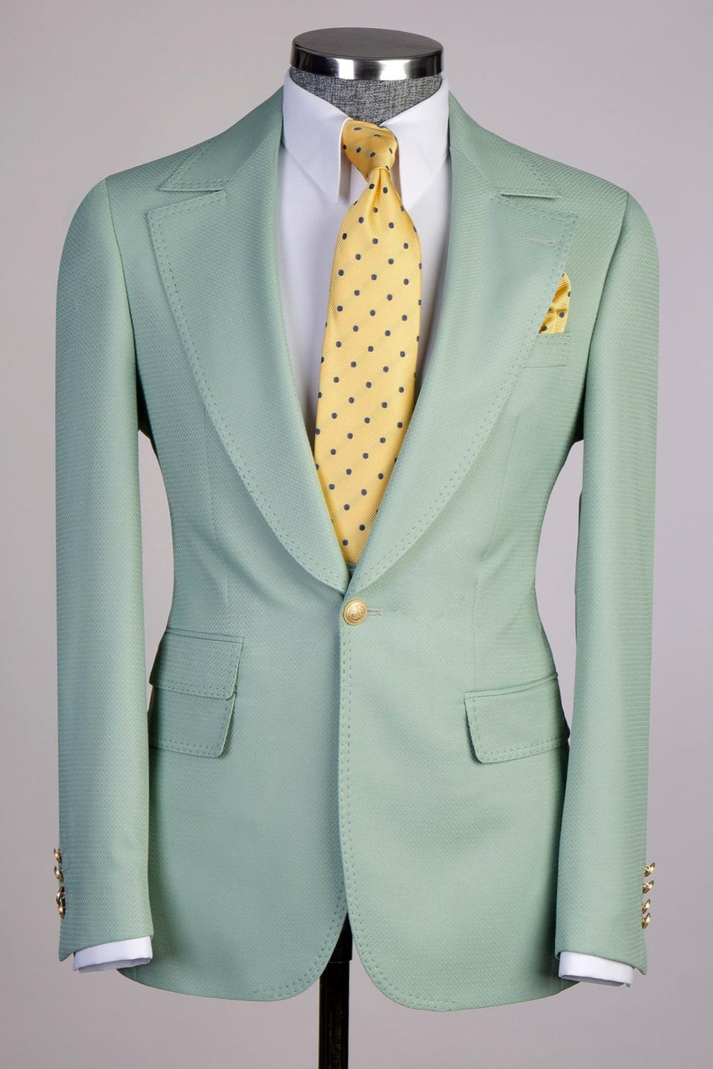 Light Green One Button Peaked Lapel Men Suits With Waistcoat