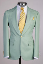 Light Green One Button Peaked Lapel Men Suits With Waistcoat