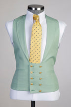 Light Green One Button Peaked Lapel Men Suits With Waistcoat