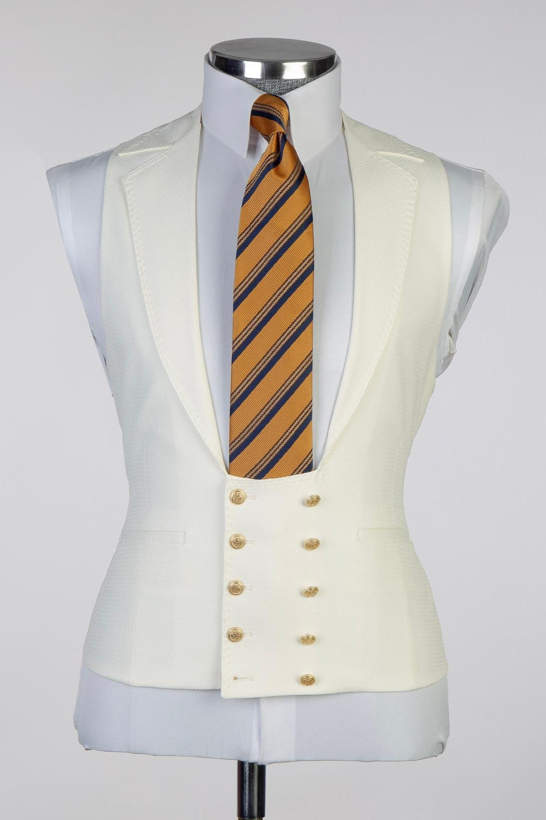 Cream White One Button Peaked Lapel Men Suits With Waistcoat
