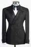 Classy Black Peaked Lapel Double Breasted Beadings Men Suits