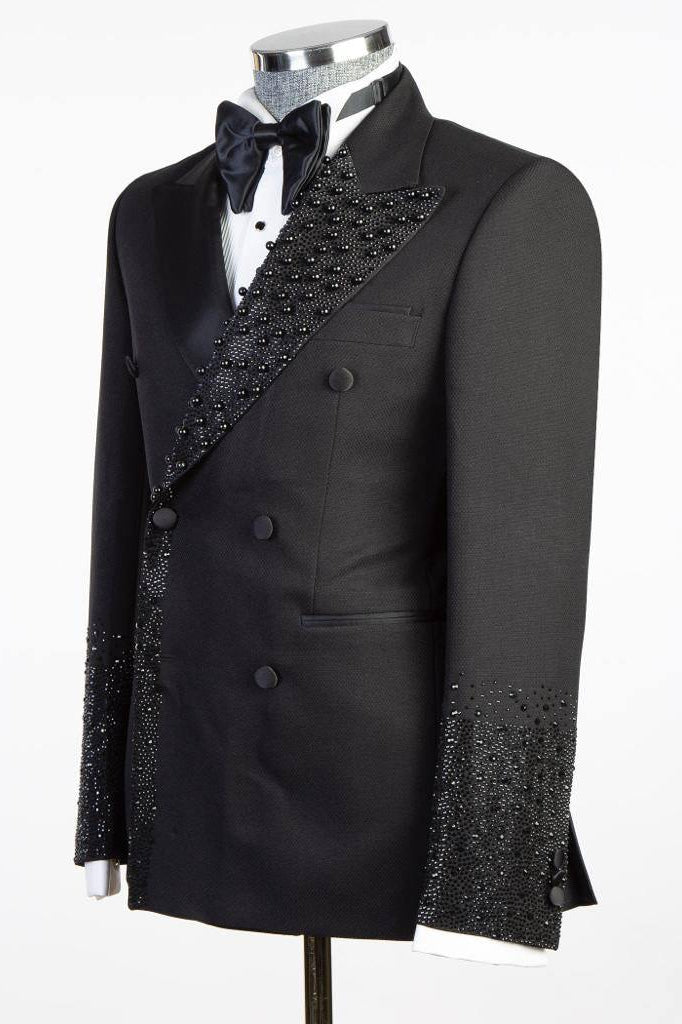 Classy Black Peaked Lapel Double Breasted Beadings Men Suits Secondary image