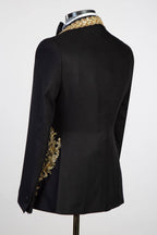 Black Shawl Lapel Three Pieces Men Suits With Shiny Gold Appliques