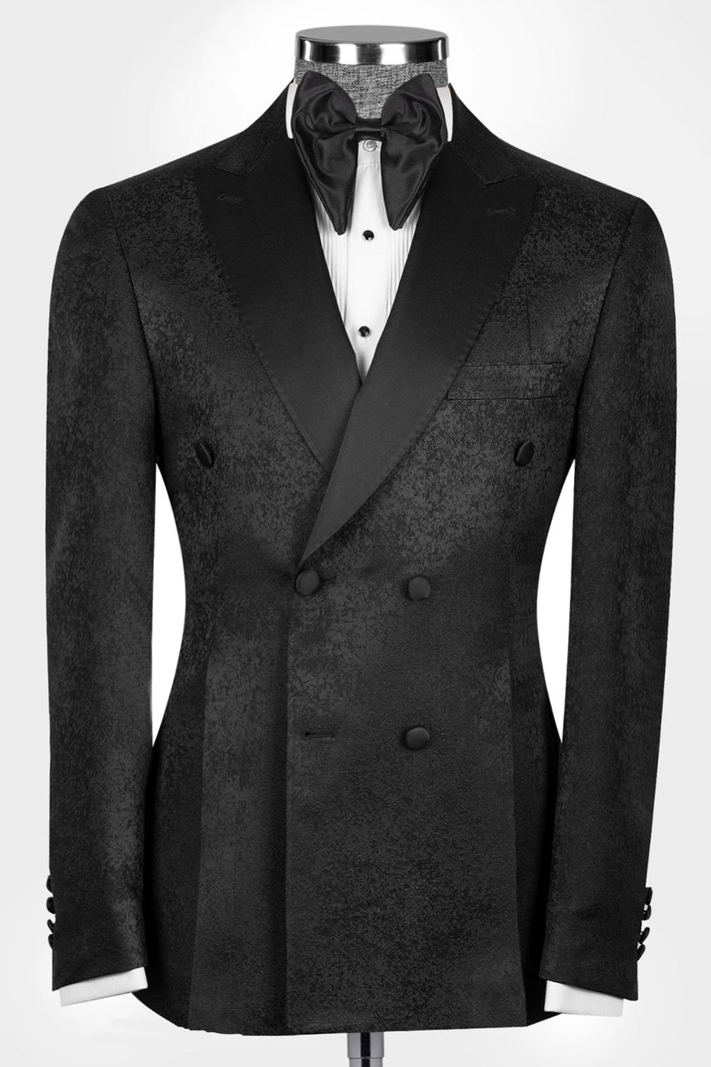 Fancy Black Peaked Lapel Jacquard Double Breasted Men Suits Main image