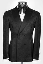 Fancy Black Peaked Lapel Jacquard Double Breasted Men Suits