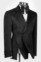 Fancy Black Peaked Lapel Jacquard Double Breasted Men Suits