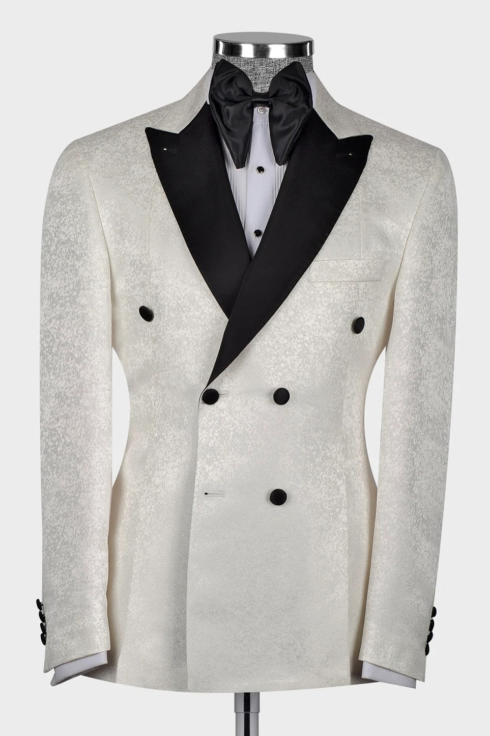 White Jacquard Black Peaked Lapel Double Breasted Men Suits Main image