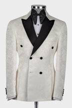 White Jacquard Black Peaked Lapel Double Breasted Men Suits