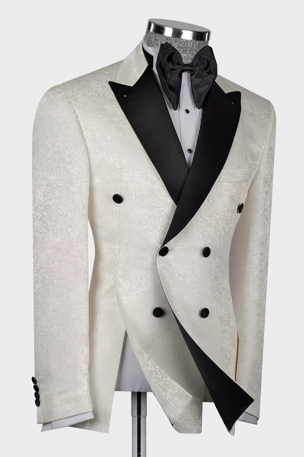 White Jacquard Black Peaked Lapel Double Breasted Men Suits Secondary image