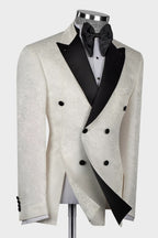 White Jacquard Black Peaked Lapel Double Breasted Men Suits