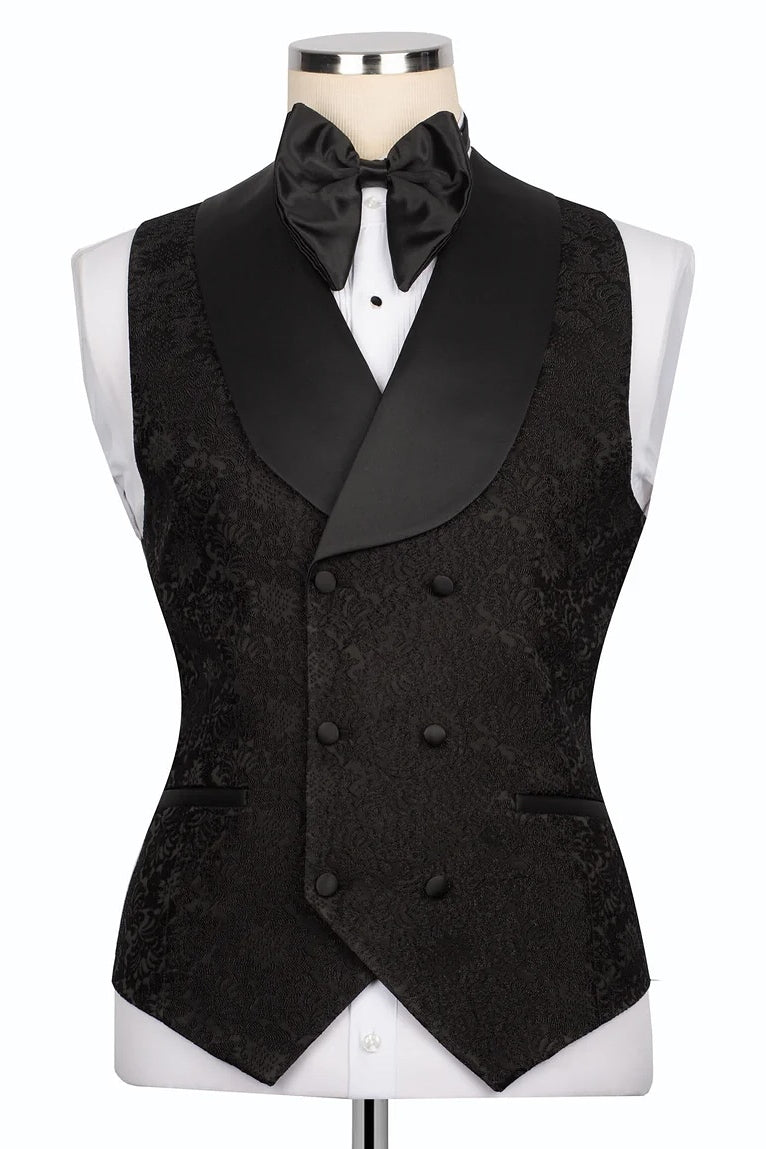 Black Jacquard Crystals 3 Piece Peaked Lapel Men Suits