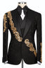 Chic Black Jacquard Gold Crystals 3 Piece Peaked Lapel Men Suits