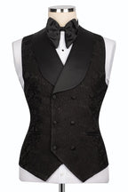 Chic Black Jacquard Gold Crystals 3 Piece Peaked Lapel Men Suits