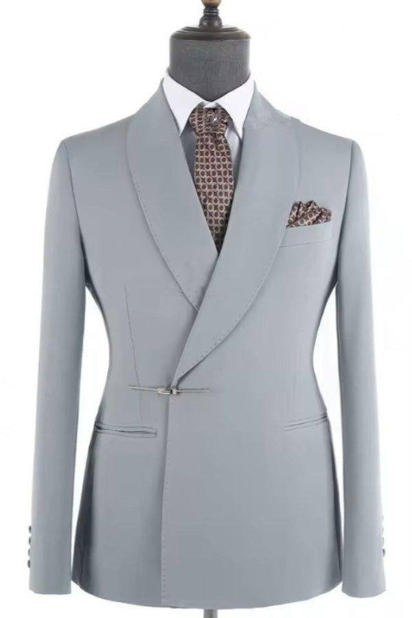 Dusty Gray Shawl Lapel Bolt Buckle Suits For Men