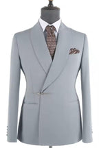 Dusty Gray Shawl Lapel Bolt Buckle Suits For Men