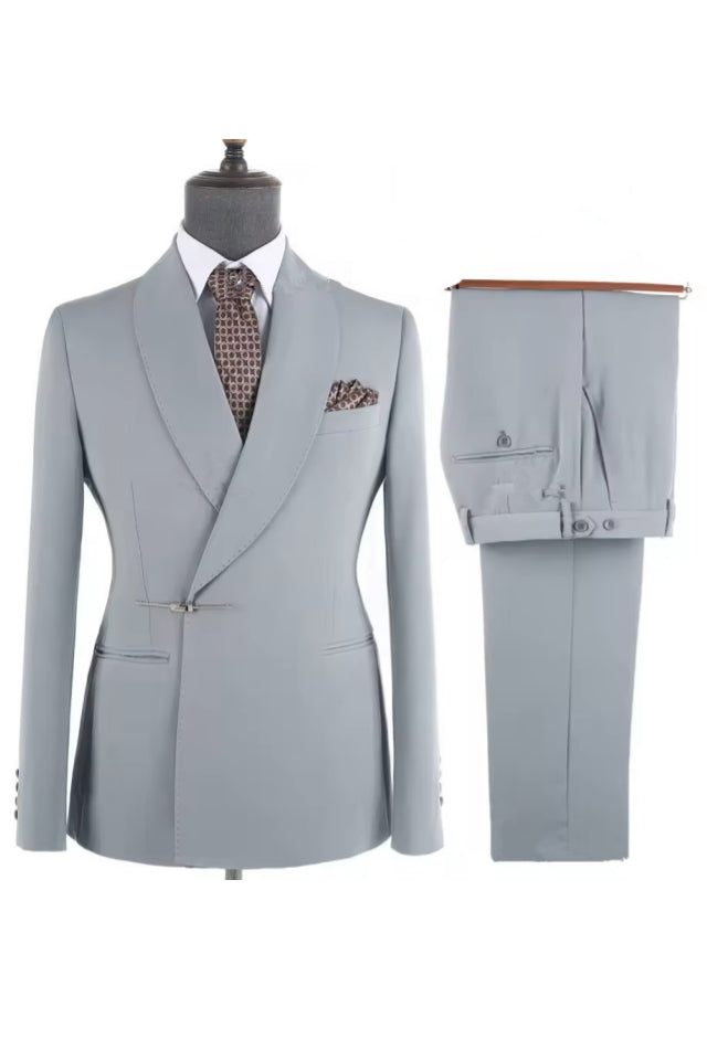 Dusty Gray Shawl Lapel Bolt Buckle Suits For Men Secondary image