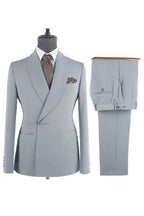 Dusty Gray Shawl Lapel Bolt Buckle Suits For Men
