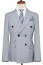 Gray Striped Peaked Lapel Double Breasted Suits For Men