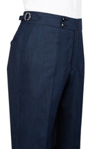 Chic Navy Plaid Peaked Lapel Double Breasted Suits For Men