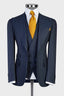 Bespoke Navy Peaked Lapel Striped Suits With Waistcoat