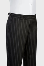 Classic Black Peaked Lapel Striped Suits With Waistcoat