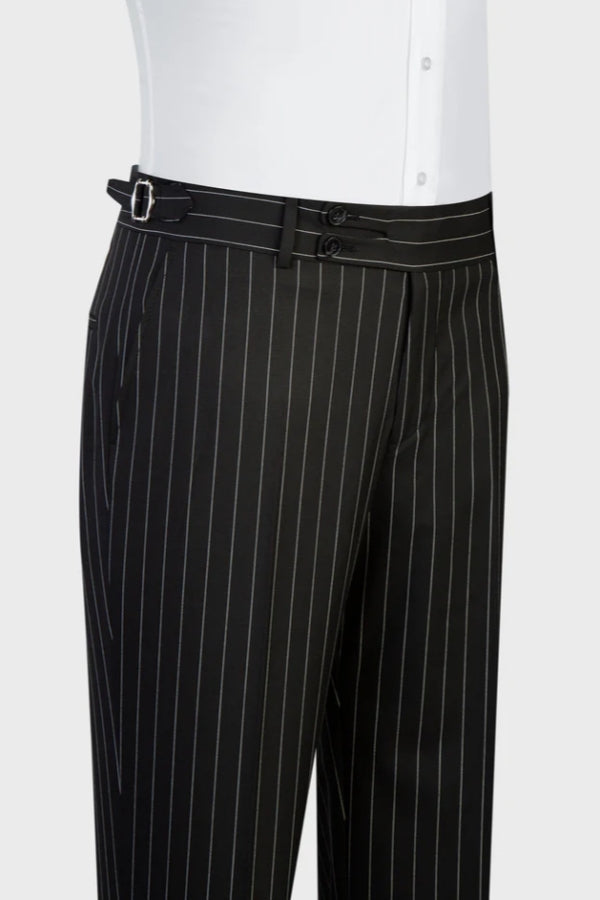 Classic Black Peaked Lapel Striped Suits With Waistcoat
