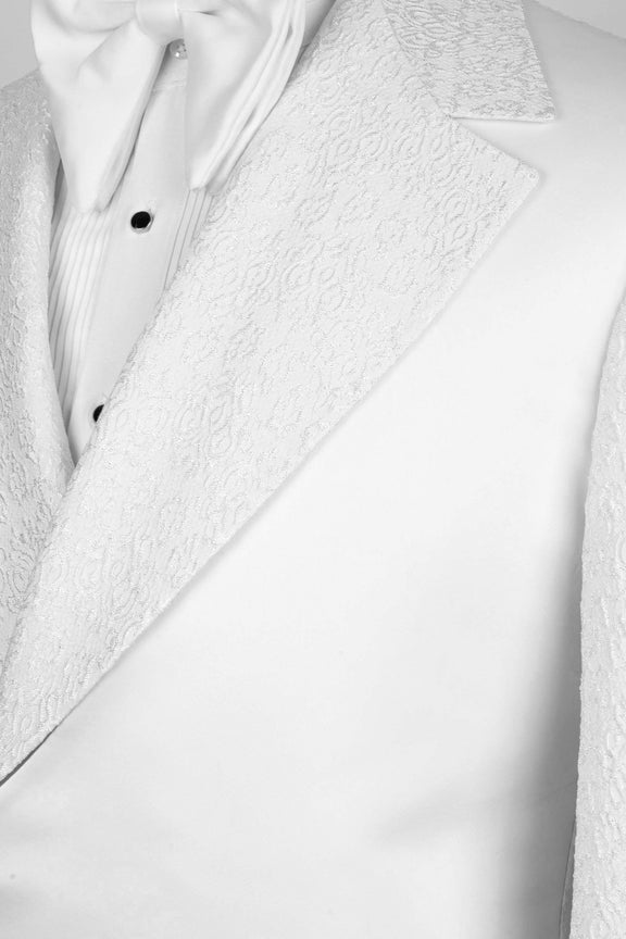 White Jacquard Notched Lapel Crossover Satin Panel Men Suits