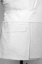 White Jacquard Notched Lapel Crossover Satin Panel Men Suits