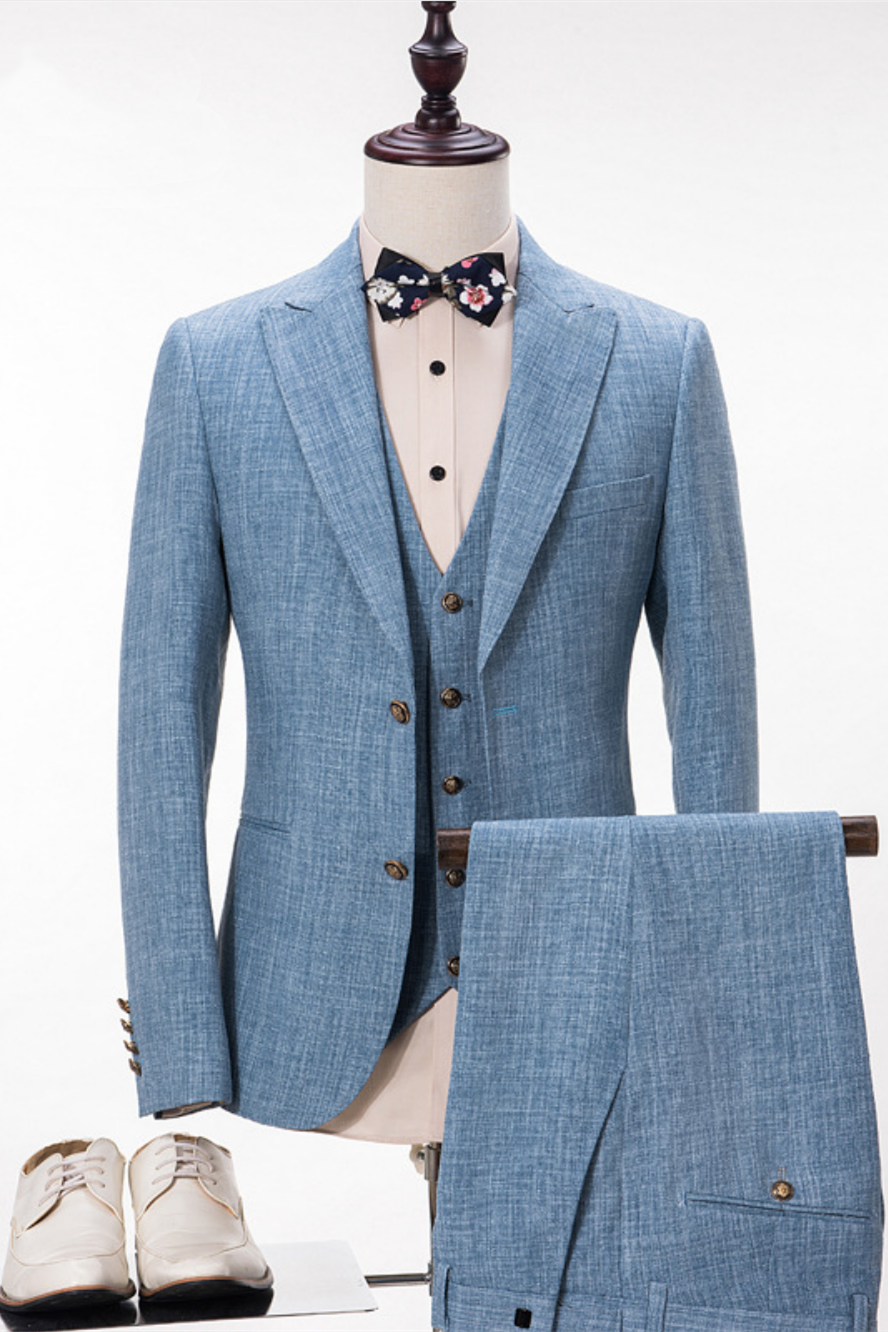 Best Fitted Blue Notched Lapel Men Suits With Waistcoat