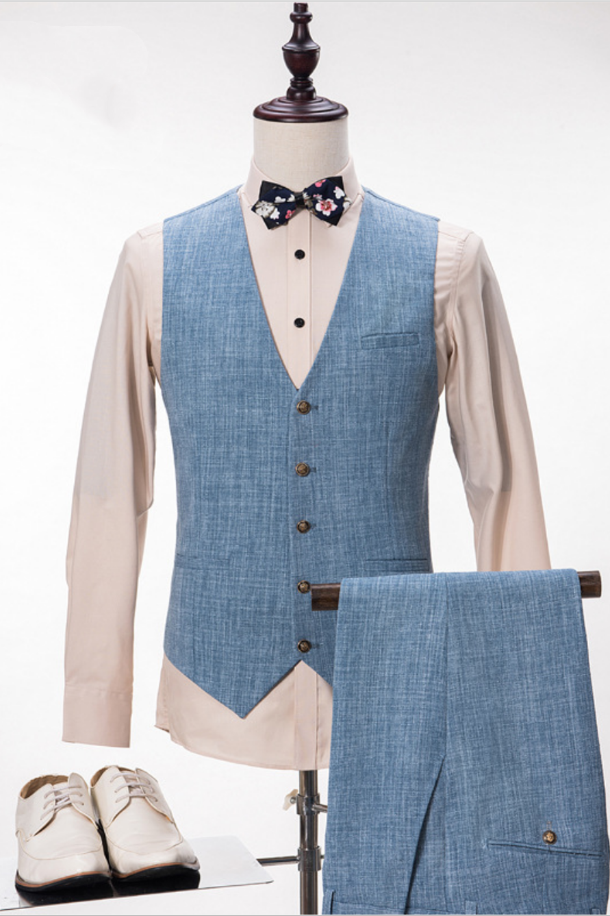 Best Fitted Blue Notched Lapel Men Suits With Waistcoat Secondary image