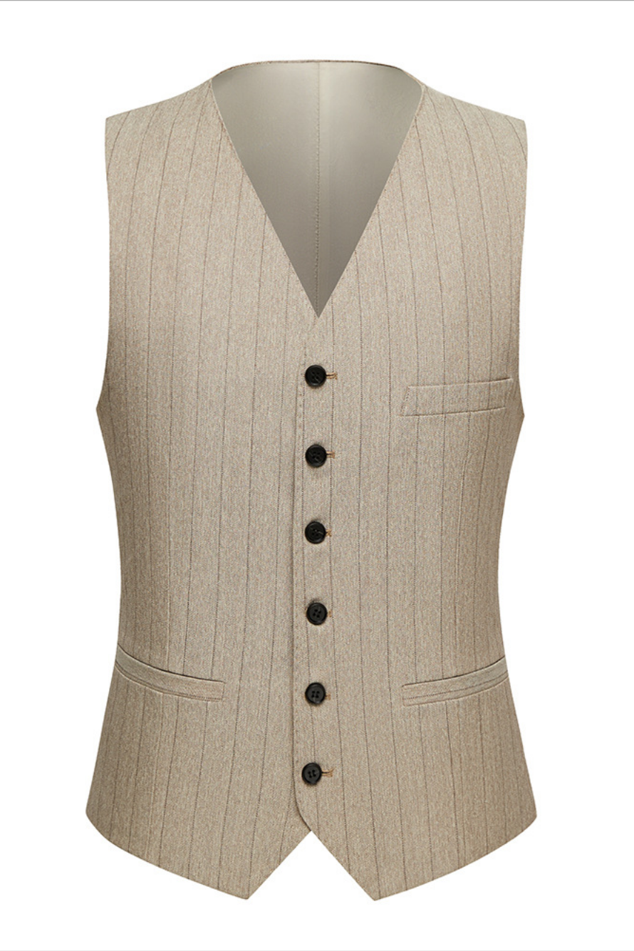 Light Khaki Peaked Lapel Men Suits With Waistcoat