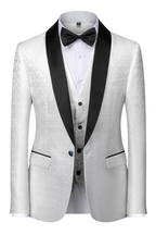 White Classy Jacquard Shawl Lapel 3 Piece Suits For Men