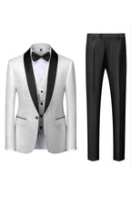White Classy Jacquard Shawl Lapel 3 Piece Suits For Men
