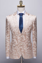 Bespoke Champagne Jacquard Notched Lapel Men Suits
