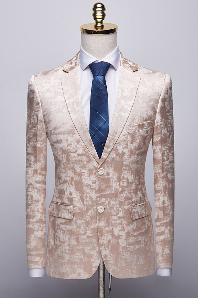 Bespoke Champagne Jacquard Notched Lapel Men Suits