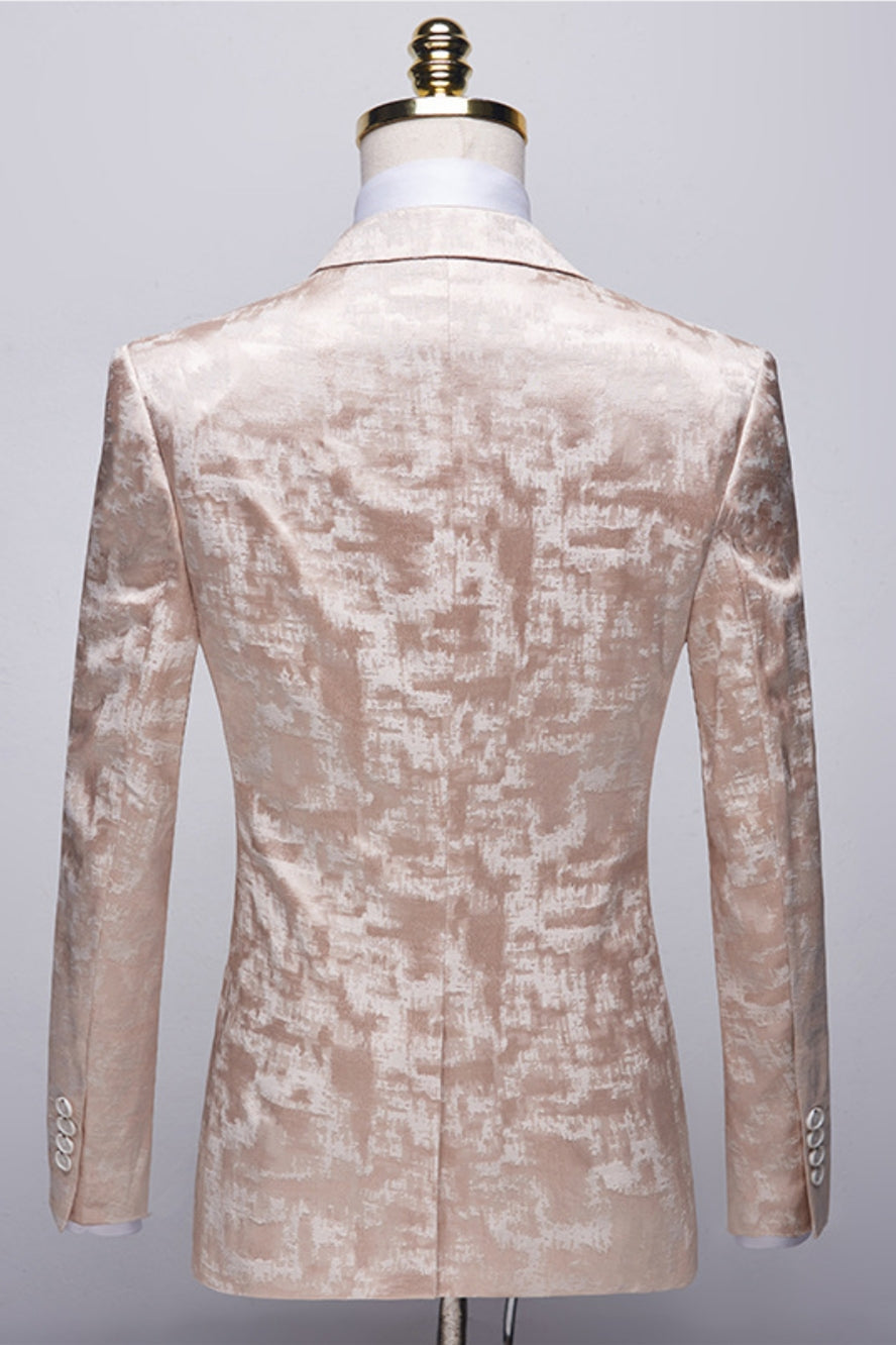 Bespoke Champagne Jacquard Notched Lapel Men Suits