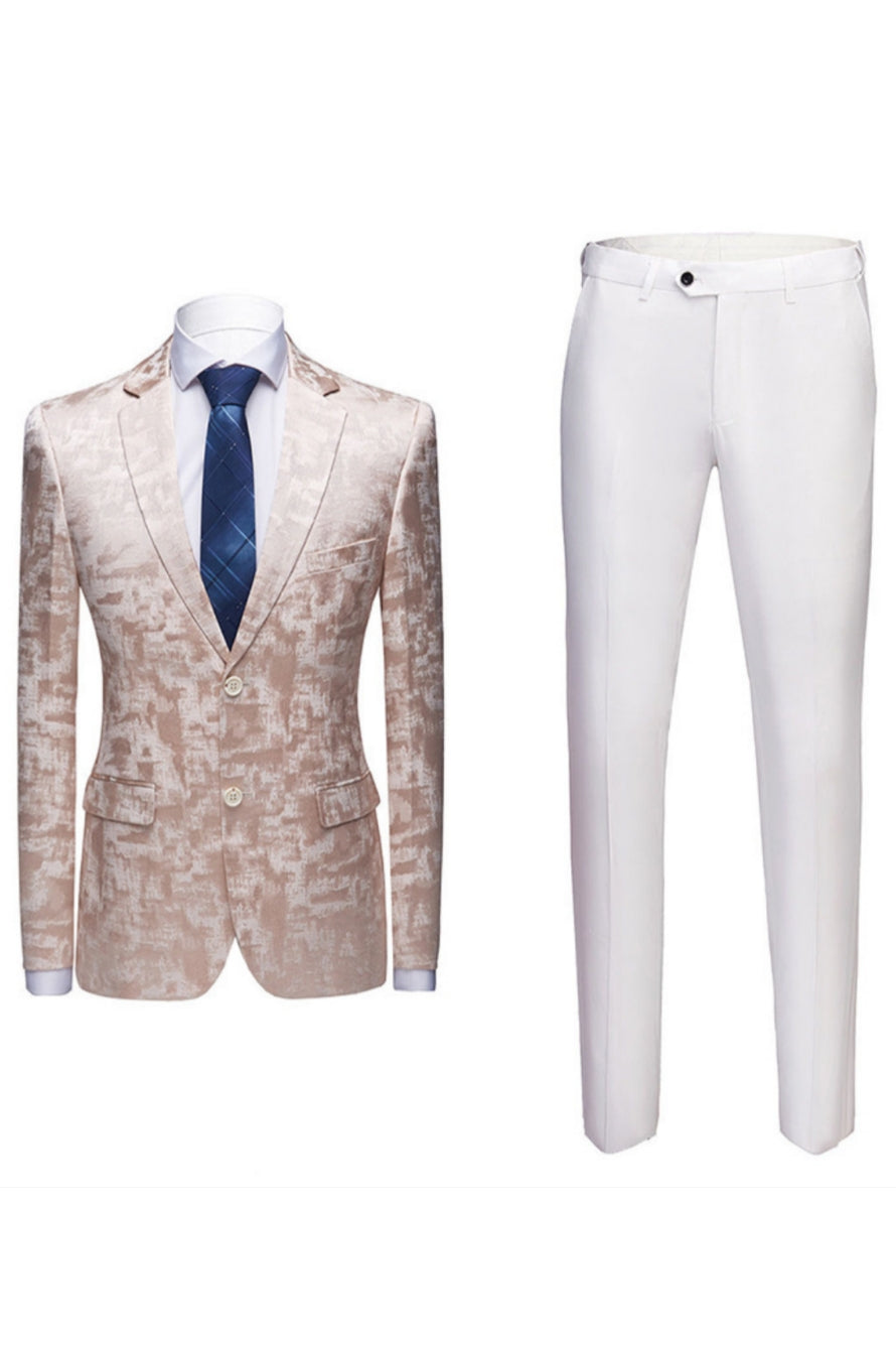 Bespoke Champagne Jacquard Notched Lapel Men Suits