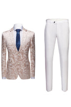 Bespoke Champagne Jacquard Notched Lapel Men Suits