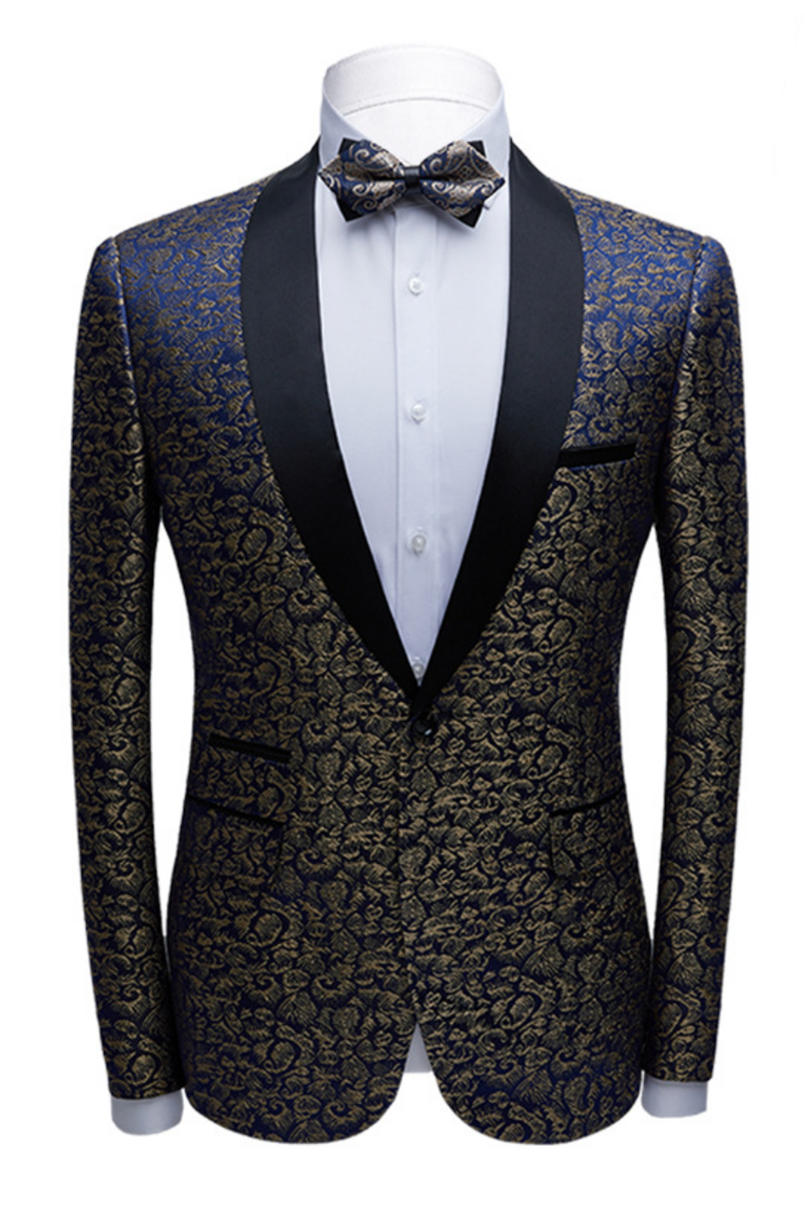 Stylish Dark Navy Jacquard Shawl Lapel Men Suits Main image