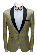 Light Gold Jacquard Black Satin Shawl Lapel Men Suits