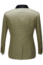 Light Gold Jacquard Black Satin Shawl Lapel Men Suits