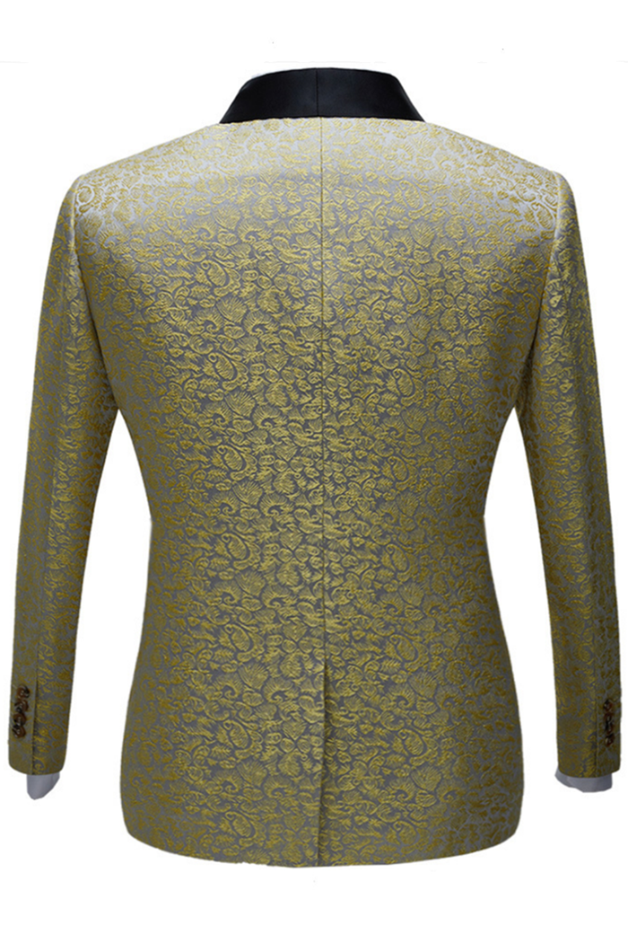 Light Gold Jacquard Black Satin Shawl Lapel Men Suits