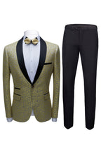 Light Gold Jacquard Black Satin Shawl Lapel Men Suits