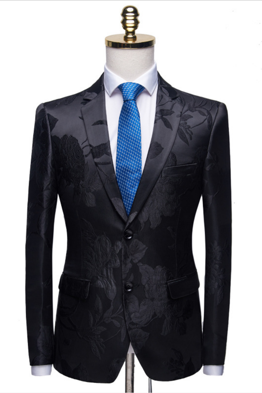 Black Notched Lapel Floral Jacquard Men Suits Main image