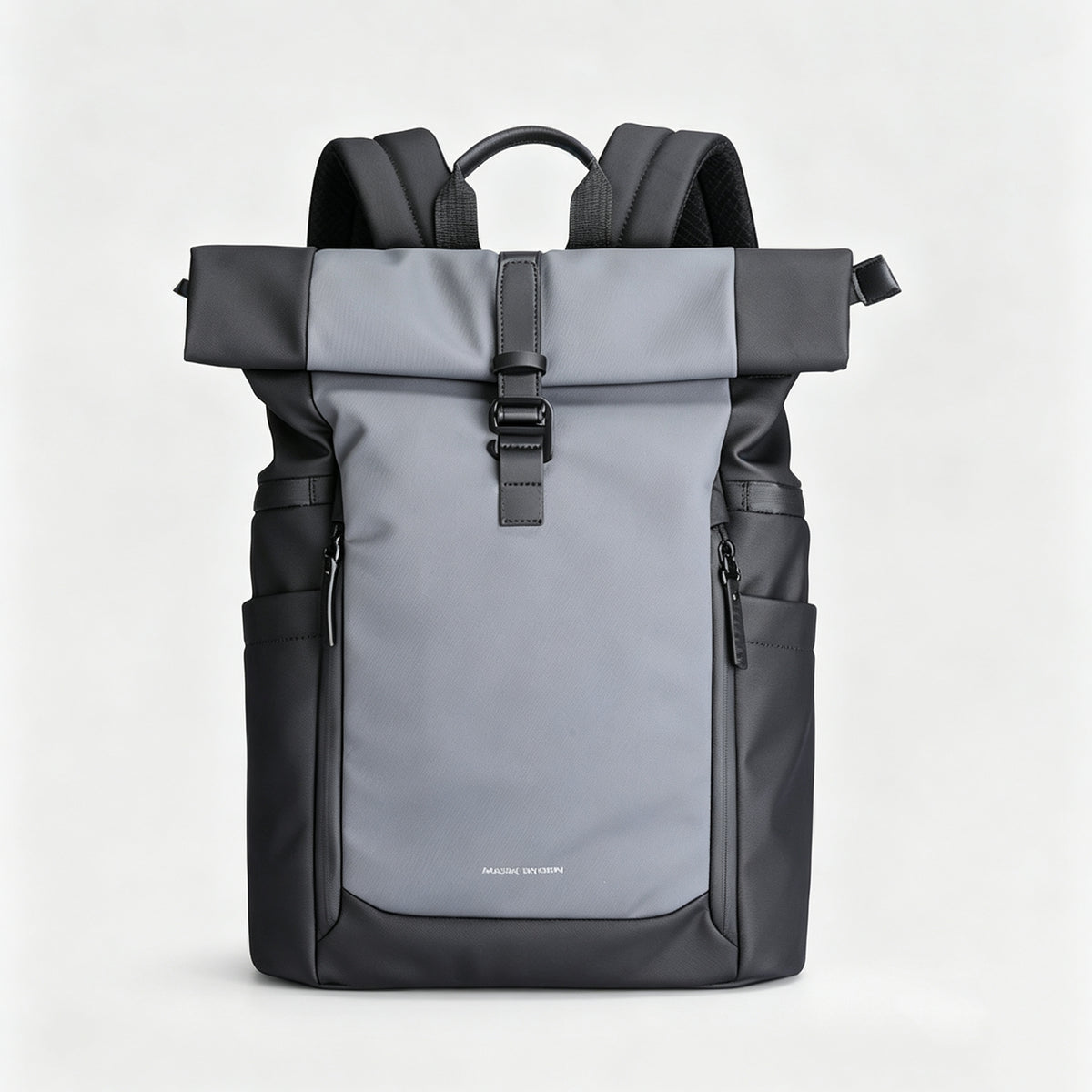 Gray Black Roll‑Top Laptop Backpack