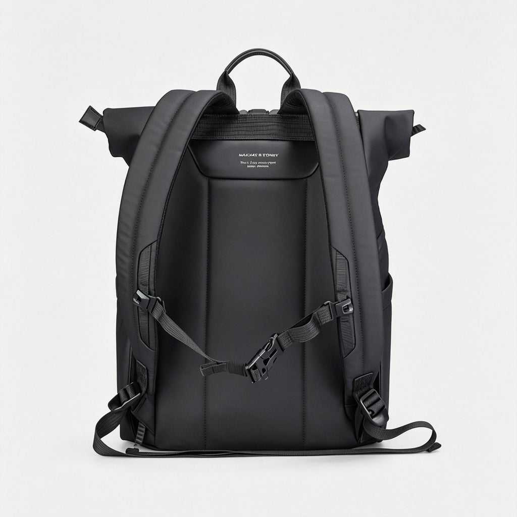 Gray Black Roll‑Top Laptop Backpack