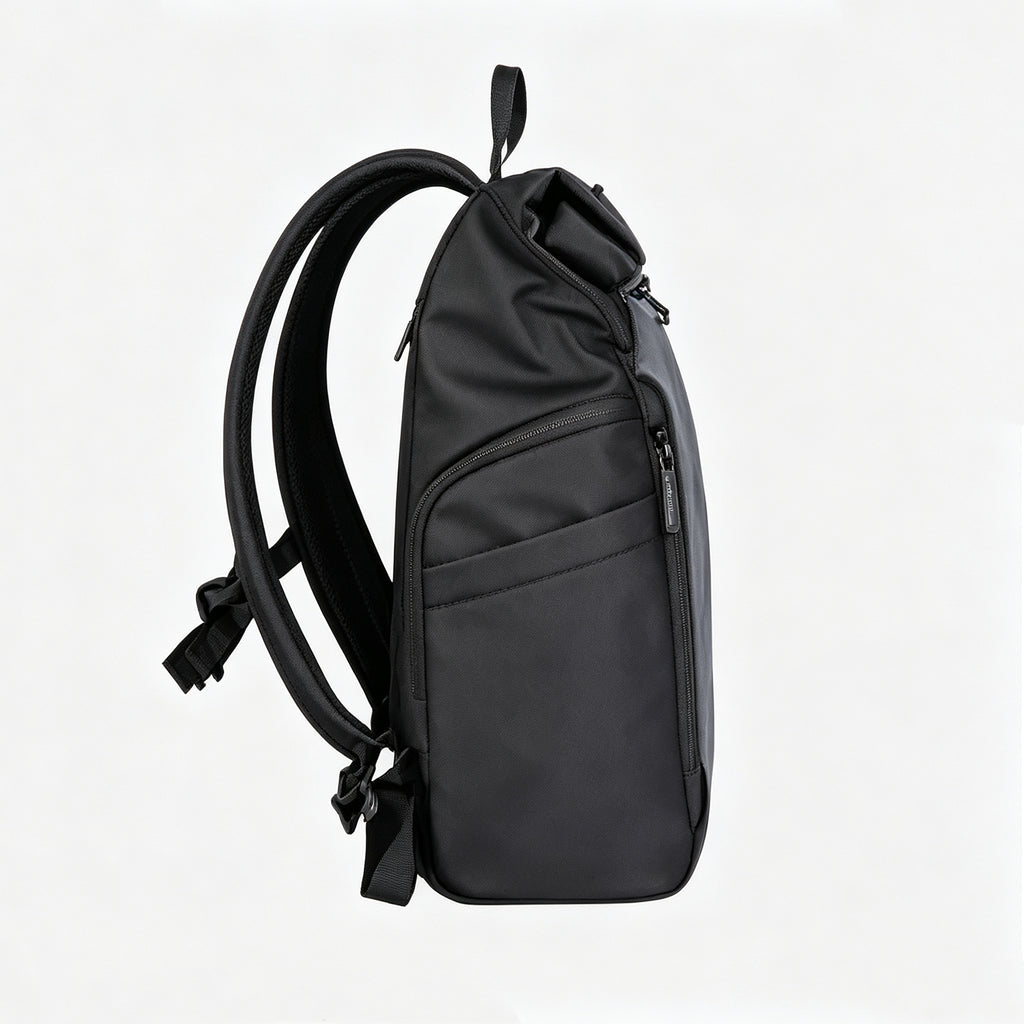 Gray Black Roll‑Top Laptop Backpack