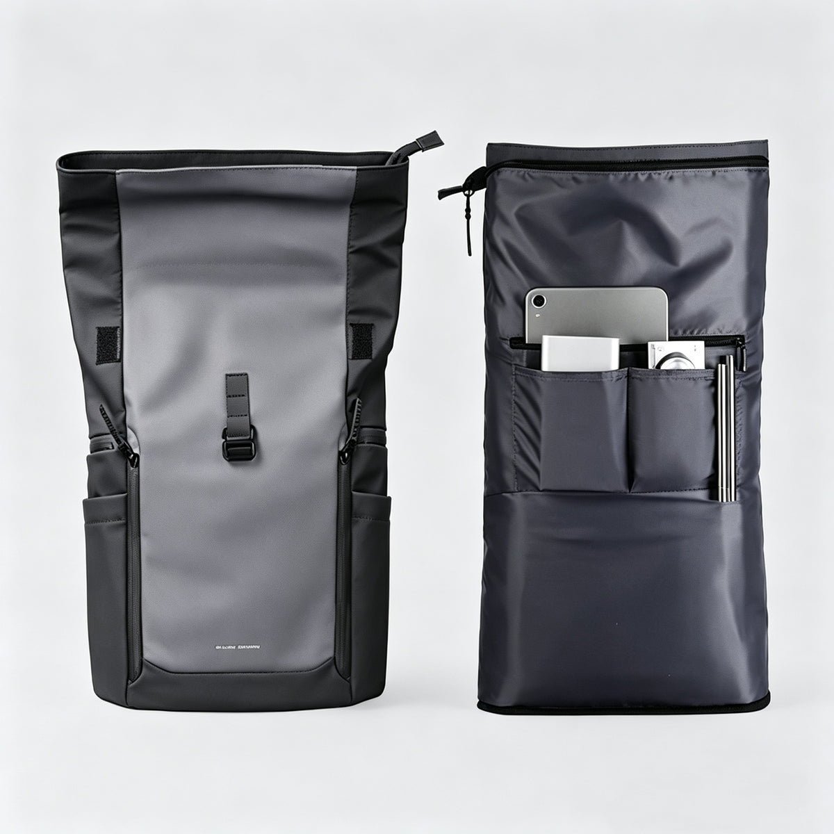 Gray Black Roll‑Top Laptop Backpack