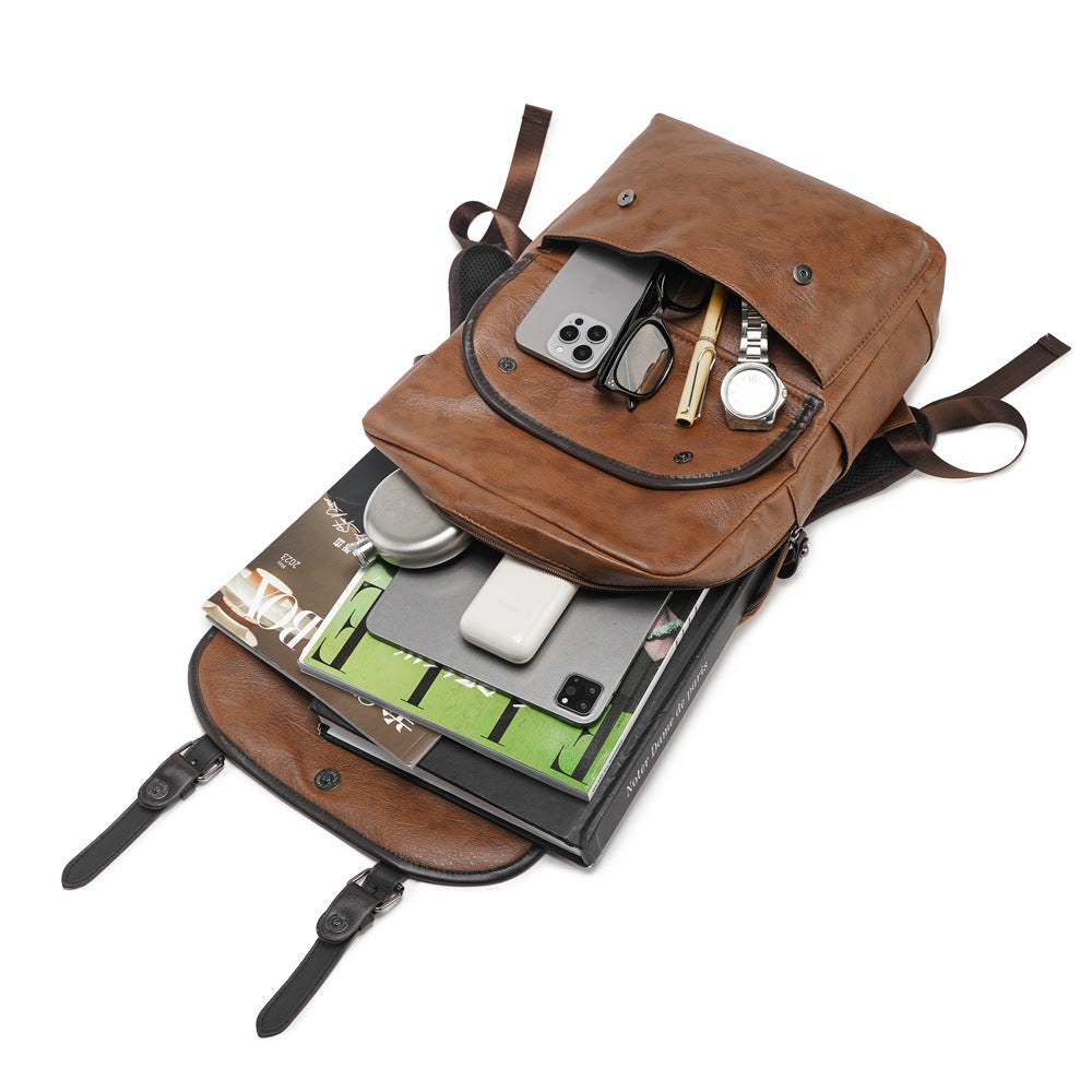 Vintage Brown Faux Leather Laptop Backpack