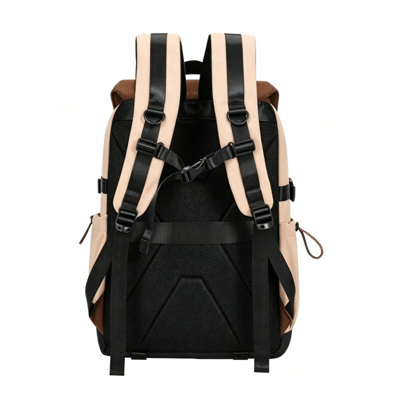 Brown Multi‑Compartment Large‑Capacity Backpack
